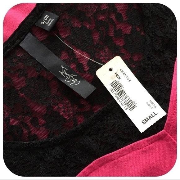 CITY STREETS Vibrant Hot Barbie Pink w/ Black Lace Body Con Dress Size S NWT! - Picture 6 of 6